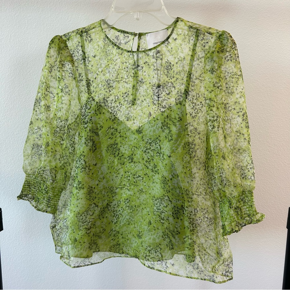 Cinq a Sept Dandelion Katerina Puff Sleeve Top in Matcha - Picture 11 of 11